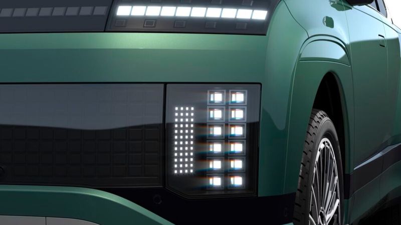 Die LED-Tagfahrleuchten verleihen dem Ioniq 9 mit den parametrischen Pixel-LEDs eine dynamische Ausstrahlung. (Bild: Hyundai)