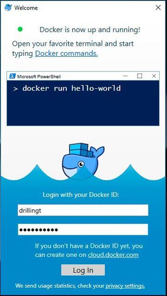 Außerdem muss man sich im Verlauf der Docker-Initialisierung mit seiner Docker-ID anmelden. (Drilling / Docker)