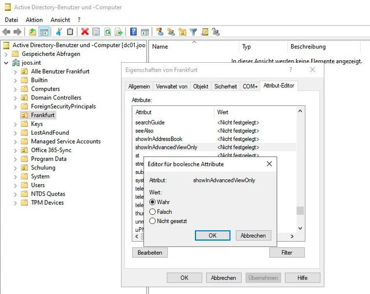 Attribute in ADSI-Edit anpassen. (Bild: Joos / Microsoft)