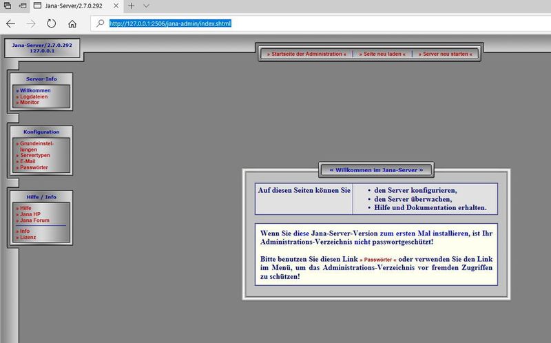 Jana-Server gehört zu den ältesten und bekanntesten Lösungen für kleine Netzwerke. Auch ein kleiner E-Mail-Server ist Bestandteil der Umgebung. (Joos / Jana-Server)