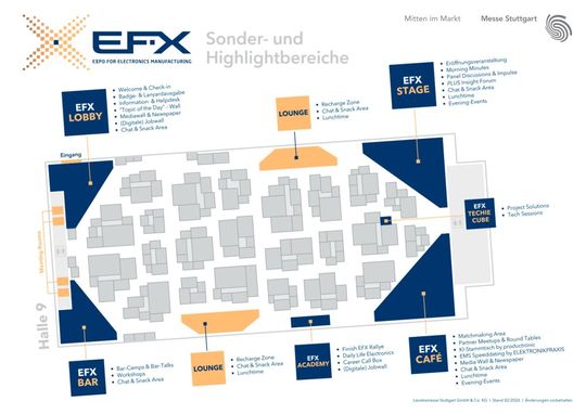 Über 100 Aussteller haben bereits zur EFX zugesagt - der geplante Aufbau des Events.(Bild:  Landesmesse Stuttgart)