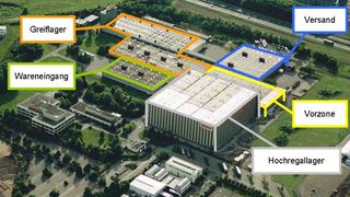Täglich 20.000 Lieferpositionen kann das Zentral-Hochregallager von Bosch in Karlsruhe in alle Welt verschicken. (Archiv: Vogel Business Media)