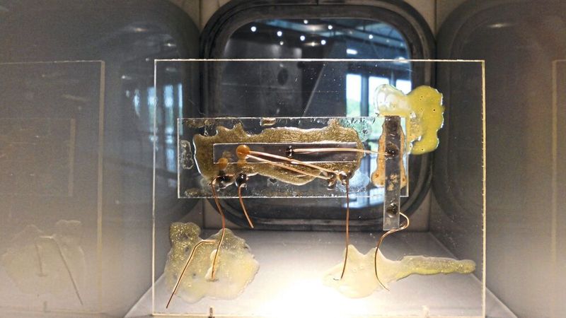 Bild 1:  Replica des ersten Transistors von 1947 im Heinz-Nixdorf-Museum in Paderborn. (Bild: Christian Hart)