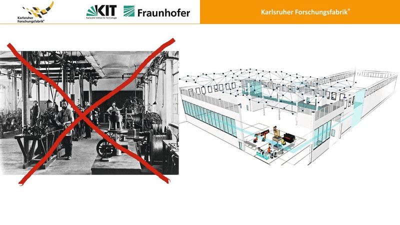 Leuchtturm am Campus Ost: Die Karlsruher Forschungsfabrik (KFF) wurde vor vier Jahren eröffnet. Ziel der Initiative von Fraunhofer und KIT ist es, eine offene Arbeitsumgebung zu schaffen, um KI-Verfahren schneller in die industrielle Anwendung zu bringen. (Bild: Olaf Sauer/Fraunhofer IOSB)