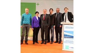 (v.l.): Rubin Ritter (GF Zalando), Christine Lieberknecht (Ministerpräsidentin Freistaat Thüringen), Matthias Machnig (Wirtschaftsminister Thüringen), David Schröder (Logistikleiter Zalando), Andreas Bausewein (OB Erfurt) und Andreas Fleischer (Goodman Regional Director Germany). (Bild: Zalando)