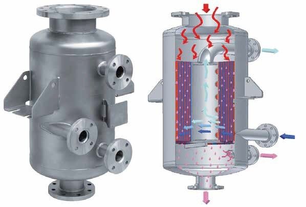 Alfa Laval’s spiral condenser is a compact circular heat exchanger with two concentric spiral channels, one for each fluid. The curved channels provide optimum heat transfer and flow conditions. (Picture: Alfa Laval)