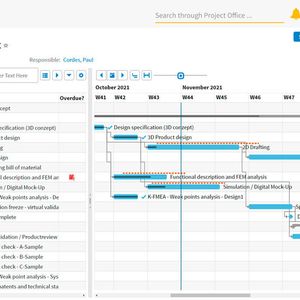 Planabweichungen werden im Gantt Chart durch orange gestrichelte Prognosetermine angezeigt. (Bild:  Contact Software)