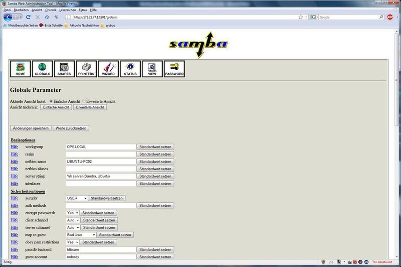 Das Web-Interface des Samba-Konfigurationstools Swat (Archiv: Vogel Business Media)