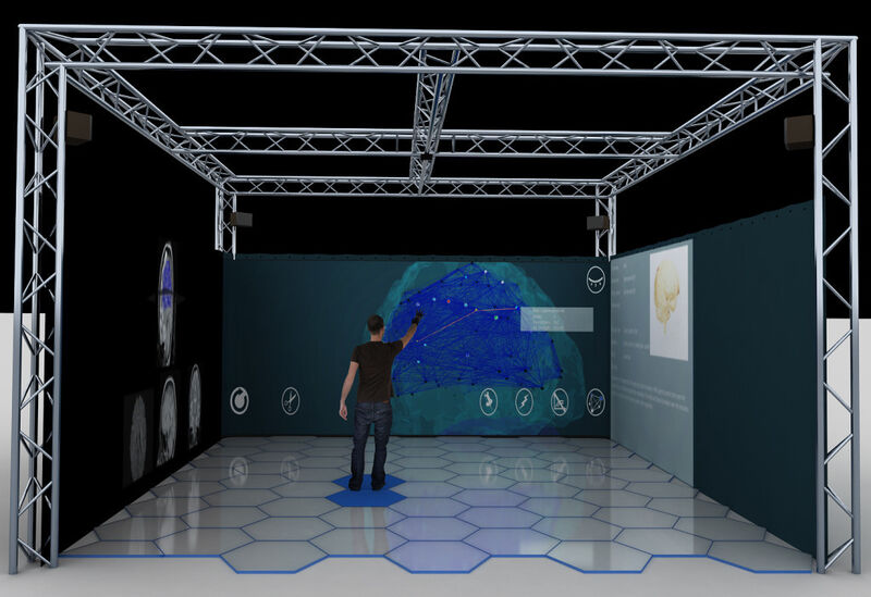 Brain 3 X beruht auf einen speziellen Raum, einem Datanhandschuh und einer 3D-Brille. (Bild: Brain 3X)