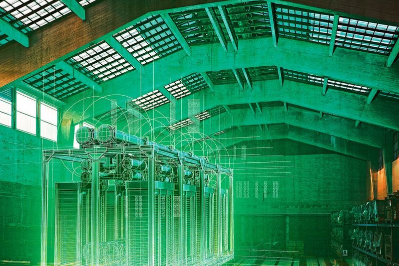 Am Standort Herne plant Evonik den Bau eines Pilot-Elektrolyseurs zur Erzeugung von grünem Wasserstoff: Grafische Darstellung des Elektrolyseurs im ehemaligen Salzlager in Herne.(Bild:  Evonik)