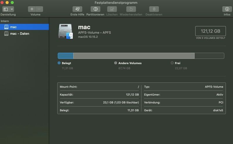 macOS 10.15 nutz für das System ein eigenes APFS-Volume. Dieses darf von Anwendern nur gelesen werden. (Joos)
