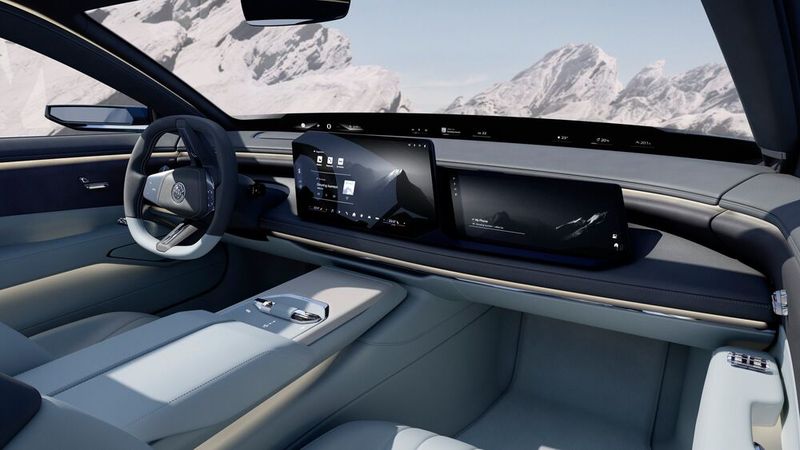 Feines Leder, edle Details und drei große Displays prägen das Cockpit des Vision BMW Alpina. (Bild: BMW)