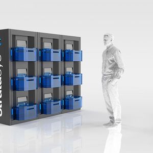 Der Stratasys Continuous Build 3D Demonstrator in einer Ausführung mit neun Einheiten .