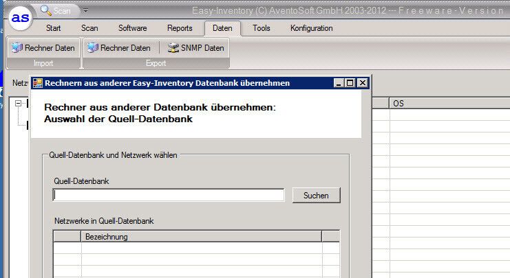 Abbildung 10: Unternehmen die mehrere Rechner mit Easy-Inventory betreiben, können die einzelnen Datenbanken importieren und auf einem zentralen Rechner zusammenführen. Dazu stellt der Hersteller auch eine portable Version des Tools zur Verfügung, was für Unternehmen mit Niederlassungen oder für IT-Dienstleister sehr interessant ist. (Bild: Joos)