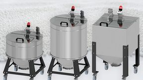 Roll-Container in den drei Größen 120 l, 200 l und 215 l (Bild: Siloanlagen Achberg, KI-Hinweis: Hintergrund KI-generiert)