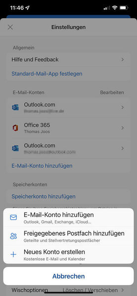 Hinzufügen von neuen Postfächern zur Outlook-App. (Joos)