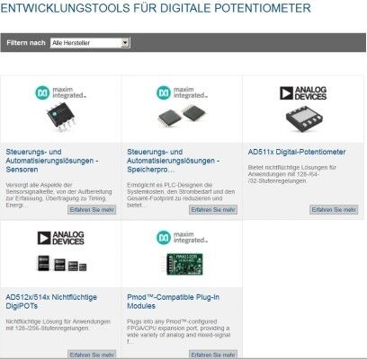Mouser-Tool-Center: Analoge & digitale IC-Entwicklungstools » Entwicklungstools für digitale Potentiometer (Bild: Mouser)
