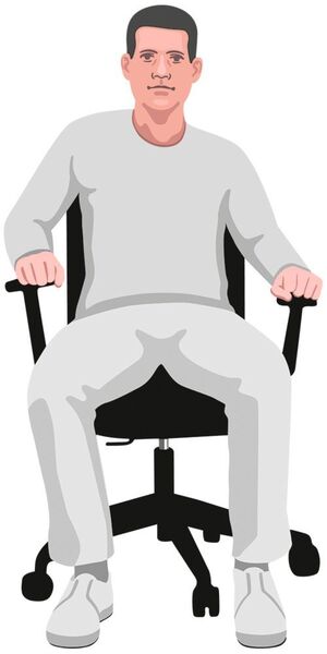 Armlehnen schränken die Bewegungsmöglichkeiten beim Sitzen erheblich ein und sorgen bei falscher Einstellung für eine ungesunde Körperhaltung. Hier ist die Lehne zu hoch, sodass die Schultern nach oben geschoben werden.  (Aeris)