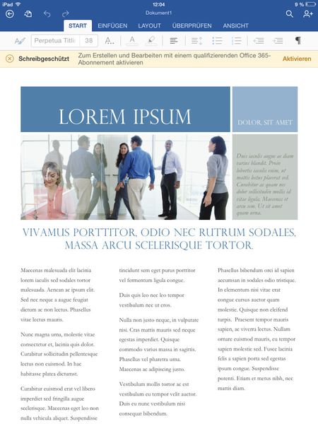 Abbildung 2: ...mit Word, Excel und PowerPoint können Anwender Office-Dokumente auf dem iPad kostenlos lesen, aber auch kostenpflichtig bearbeiten. (Bild: Joos)
