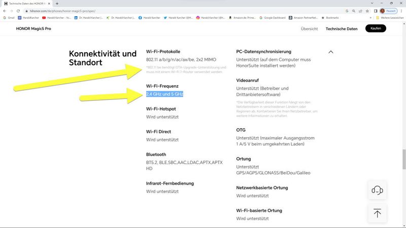 Hinweis zum HONOR Magic5 Pro: 802.11be benötigt OTA Upgrade-Unterstützung und muss mit einem Wi-Fi 7 -Router verwendet werden. Das heißt, die ersten Exemplare werden wohl mit maximal 6E ausgeliefert, und nachträglich mit einem Software-Update (Over The Air) auf 11be nachgerüstet. (Bild: Honor)