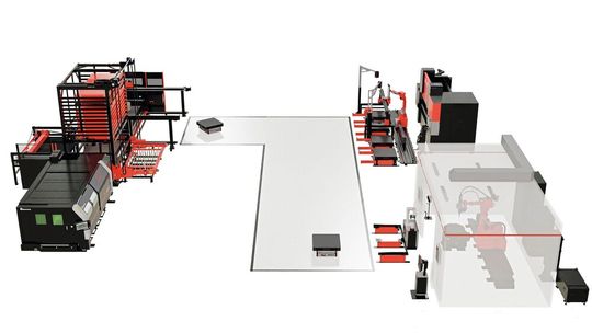 Vollautomatisierte Bearbeitung vom Blech bis zum fertigen Bauteil: Amada präsentiert auf der Euroblech 2026 ein vollständig integriertes Produktionskonzept für die Blechbearbeitung. (Bild:  Amada)