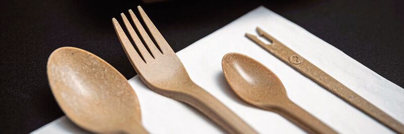 Refork utensils based on bio-resins include a selection of forks, knives and spoons.