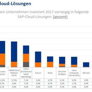 Bei SAPs Cloud-Lösungen stehen unter den DSAG-Mitgliedern Success Factors, Hybris, die HANA Cloud Platform, Ariba und Concur im Fokus – allerdings im mittleren Investitionsbereich.