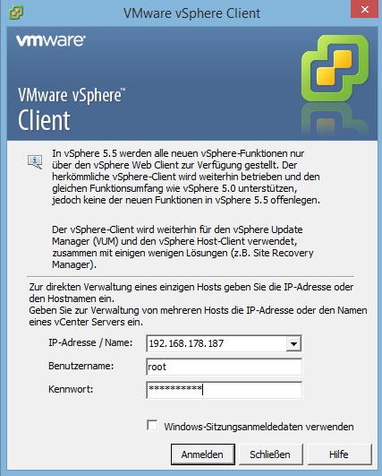 Abbildung 2: Mit dem vSphere-Client bauen Administratoren eine Verbindung zum Hypervisor auf. (Bild: Joos)