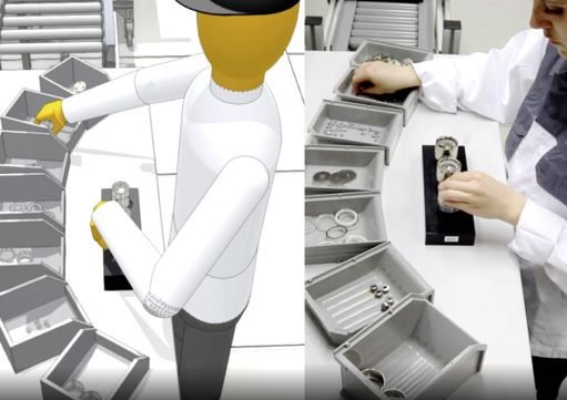 (Mit der Integration von Menschmodellen lassen sich Informationen über Prozesse, Zeiten und kritische Aspekte der neuen Arbeitsstation schneller, einfacher und präziser einholen. Bild: Machineering)