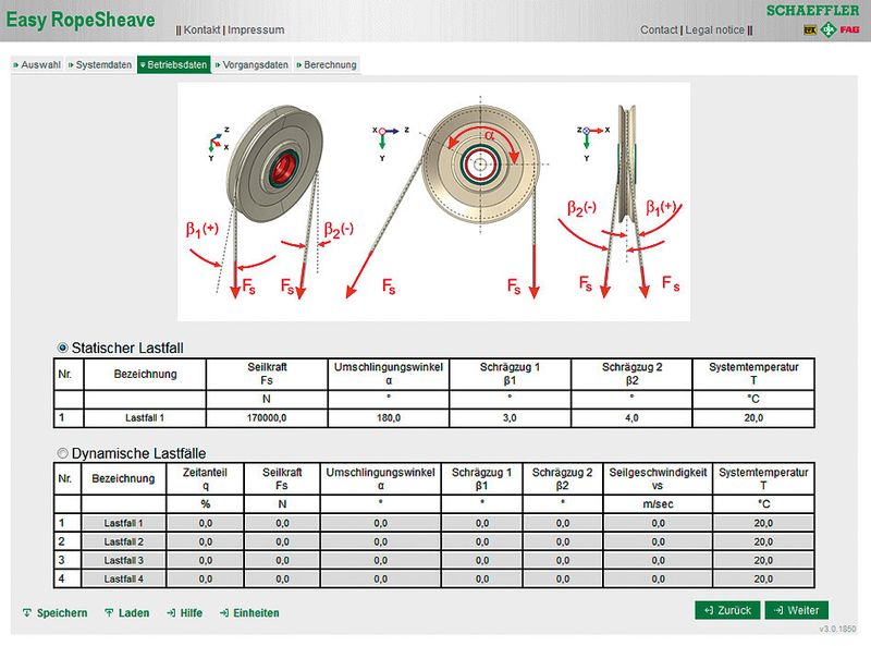 Mit „Bearinx-online Easy Rope Sheave“ ist es jedem Schaeffler-Kunden möglich, die statische Tragsicherheit und Lebensdauer von Einfach- oder Mehrfach-Seilscheibenlagerungen zu berechnen. (Bild: Schaeffler)