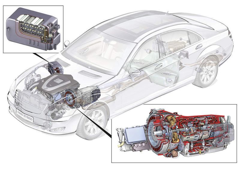 Die kompakten Bestandteile des Hybridantriebs passen in den Motorraum. So bleibt der Kofferraum unverändert. Fotos: Daimler (Archiv: Vogel Business Media)