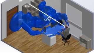Auf diese Weise würde sich beim Niesen die Aerosolwolke ohne Maske im Raum verteilen. (THM)