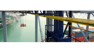 „ProfiDAT“-Datenübertragung von Conductix-Wampfler wird als Profil parallel zu den bestehenden Schleifleitungen ans STS-Containerkranen ergänzt oder auch als integrierte Lösung mit dem PE (protective earth) installiert. (Conductix-Wampfler)