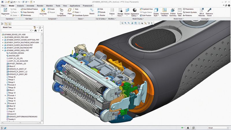 Bild 6: Detaillierte Darstellung eines Braun-Rasierers in Creo Parametric. (PTC)
