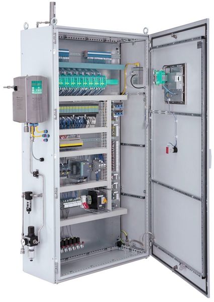 Control cabinet Ex p with Ex i barriers and touch-screen monitor inside (Pepperl+Fuchs)