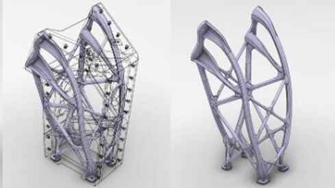 Exemple de résultat de l'approche de DfAM sur un support pour les satellites de télécommunciations Eurostar E3000.(Source :  Airbus Defense and Space)