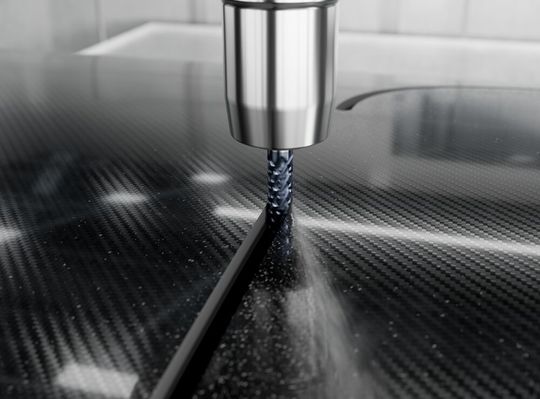 For the machining of fiber-reinforced plastics (FRP), such as carbon fiber-reinforced (CFRP) and glass fiber-reinforced (GFRP) types, you can't just use any milling cutter. That's why there is the Coromill Plura Composite 2P350 from Sandvik Coromant.(Image: Sandvik Coromant)