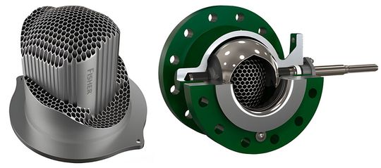 Emerson fertigt Servicekomponenten für Steuerventile additiv. Dabei spielen Qualität und Wiederholbarkeit eine große Rolle. Der Drosseleinsatz Cavitrol Hex von Emerson, der Kavitation in Drehventilen vermeidet, wurde speziell für die additive Fertigung entwickelt.(Bild:  Emerson)