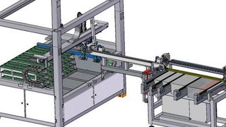 3D-Grafik der Zuschnittmaschine Cutex. Mit dieser Maschine lassen sich Hutschienen passend ablängen und beschriften. (Bild: Kiesling)