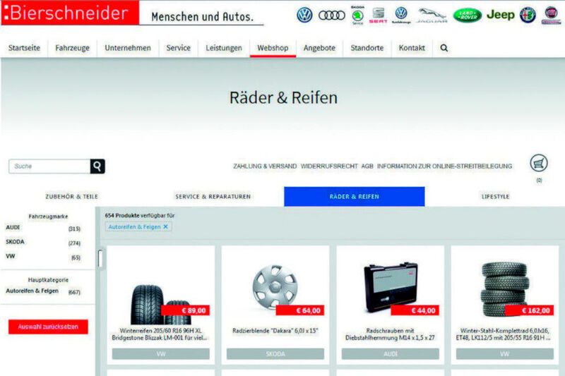 Das Autohaus Bierschneider betreibt einen eigenen Webshop nur für Reifen und Räder. (Bierschneider)