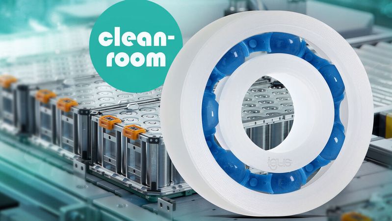 Speziell für Reinräume wie in der Batterieproduktion oder Halbleiterindustrie hat Igus ein neues reinraumtaugliches Kugellager aus verschleißfesten Hochleistungskunststoffen entwickelt. (Bild:  Igus)