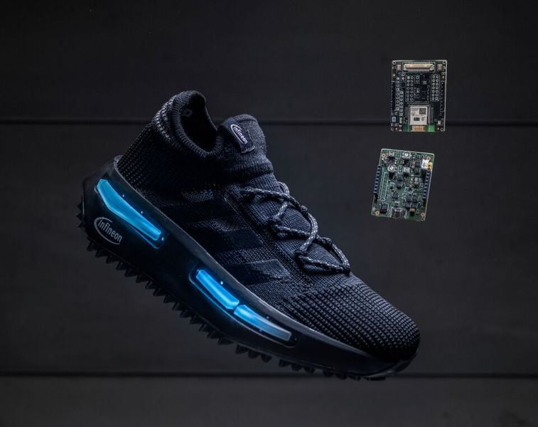 Infineon Technologies und Adidas haben den Lightning-Shoe-Prototypen entwickelt, der nicht nur lauscht, sondern basierend auf der von ihm gehörten Musik und Beats LED-Effekte aktiviert - auch eine Art von smarter Mode. (Bild: Infineon)