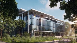 Ein Gebäude des geplanten Standorts in Überherrn (Saarland). Dort will Svolt Batteriezellen entwickeln und produzieren. (Strukturholding Saar)