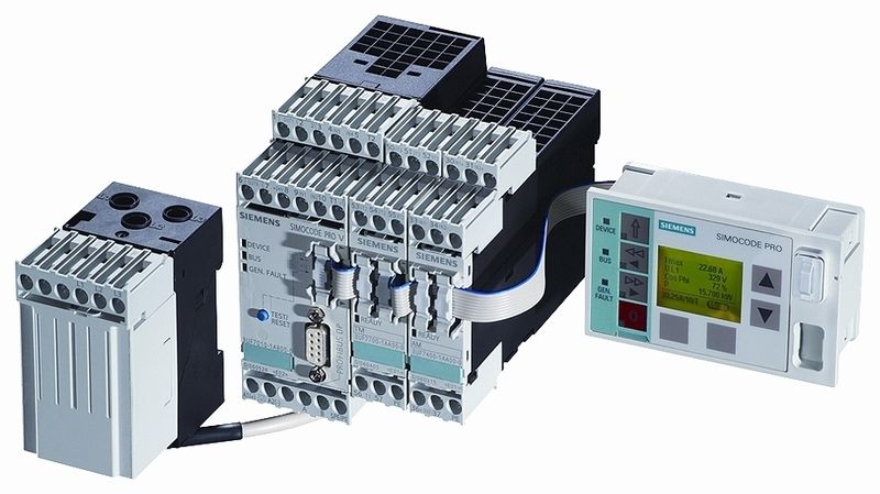 Das Motormanagement-System Simocode pro gibt es in der Variante „pro C“ als Kompaktgerät und als „pro V“ (im Bild) für die modulare Erweiterung mit digitalen und analogen E/A-Modulen, Erdschlussmodul und Temperaturmodul.  (Bild: Siemens)