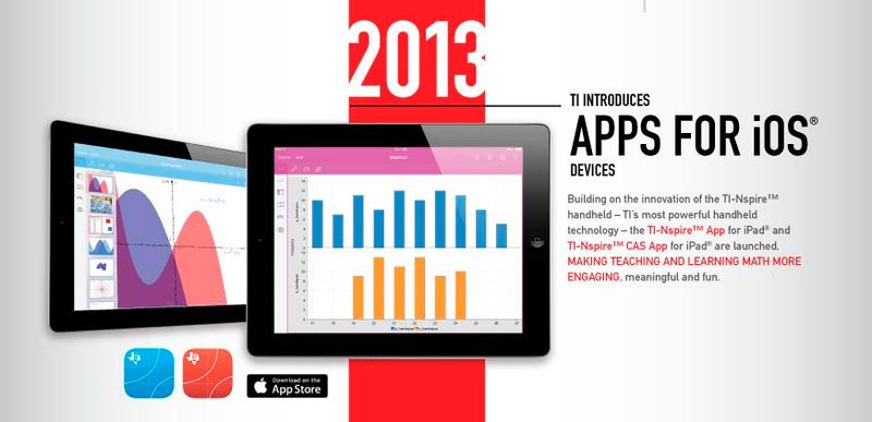 Taschenrechner-Timeline: Um den immer populärer werdenden Smartphone- und Tablet-Markt zu adressieren, bringt Texas Instruments 2013 die Taschenrechner-Apps TI-Nspire und TI-Nspire CAS heraus, die auf den Algorithmen der namensgleichen Taschenrechnern basieren. (Bild: Texas Instruments)