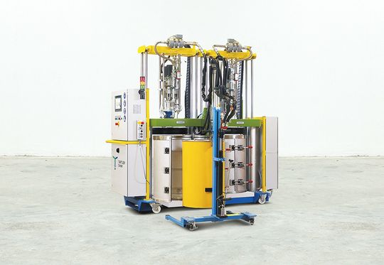 Die Dosier- und Mischanlage des Typs Nodopox ist ausgelegt für Materialien, die unter Raumtemperatur hochviskos, homogen und nicht selbstnivellierend sind.(Bild:  Tartler)
