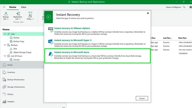 Darstellung des Starts der neuen, sofortigen Wiederherstellung in Microsoft Azure. (Bild: Veeam)