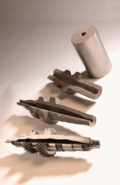 Prozesskette zur Herstellung einer Leichtbau-Getriebewelle. (Bild: Fraunhofer IWU)