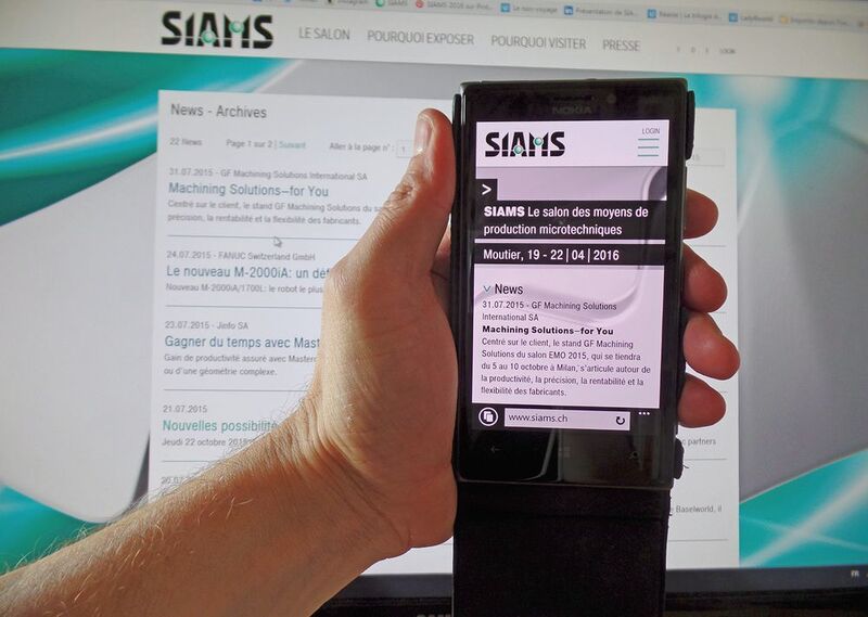 Les nouvelles des exposants du SIAMS sont directement accessibles d’une manière sobre et efficace sur PC et sur tous types de smartphone via les versions mobiles du site www.siams.ch (SIAMS Moutier)