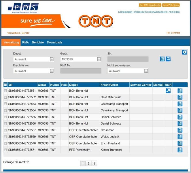 TNT nutzt das Webserviceportal für die Poolverwaltung. (Bild: PDS)